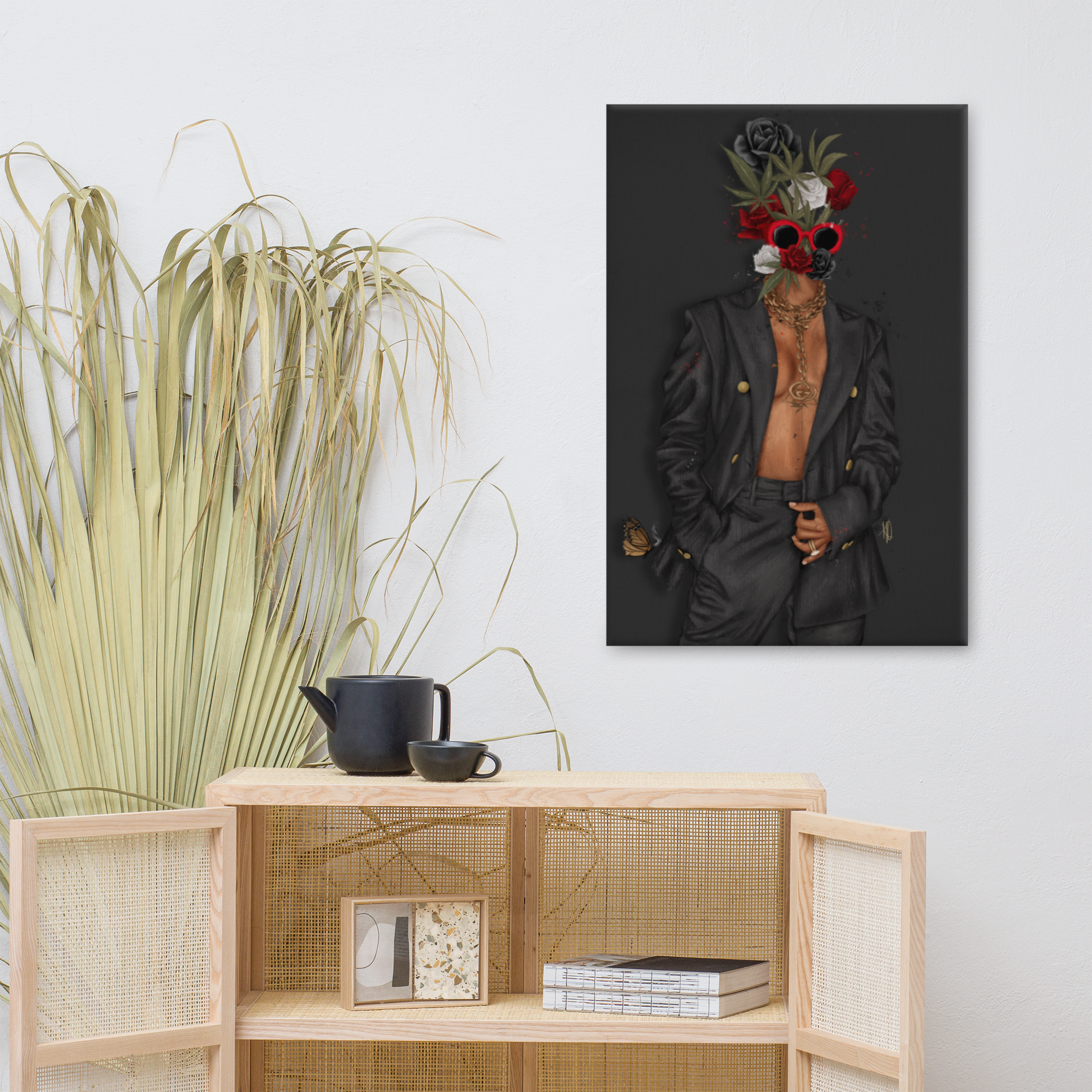Buds & Roses Canvas Print (Black)